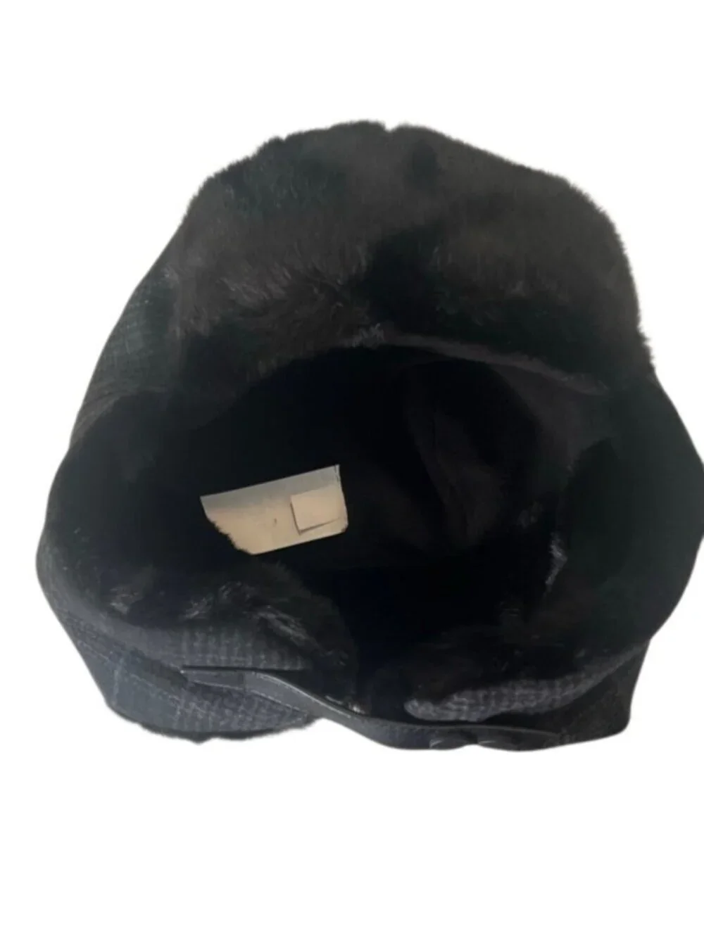 Banana Republic Glen Check Black and Grey Plaid Fur Detail Hat S/M NWOT